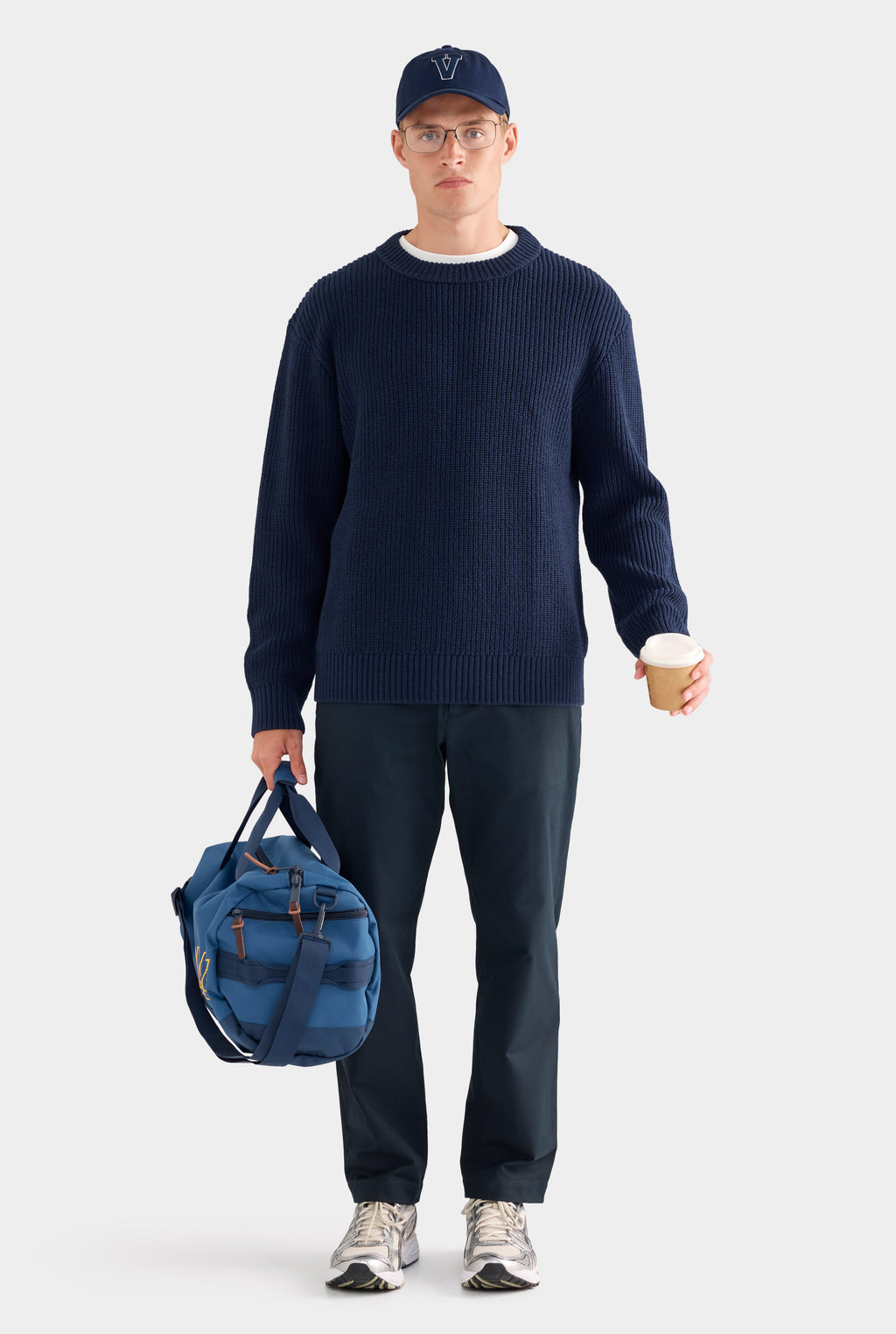 Oversized Cotton Knit Sweater - Navy