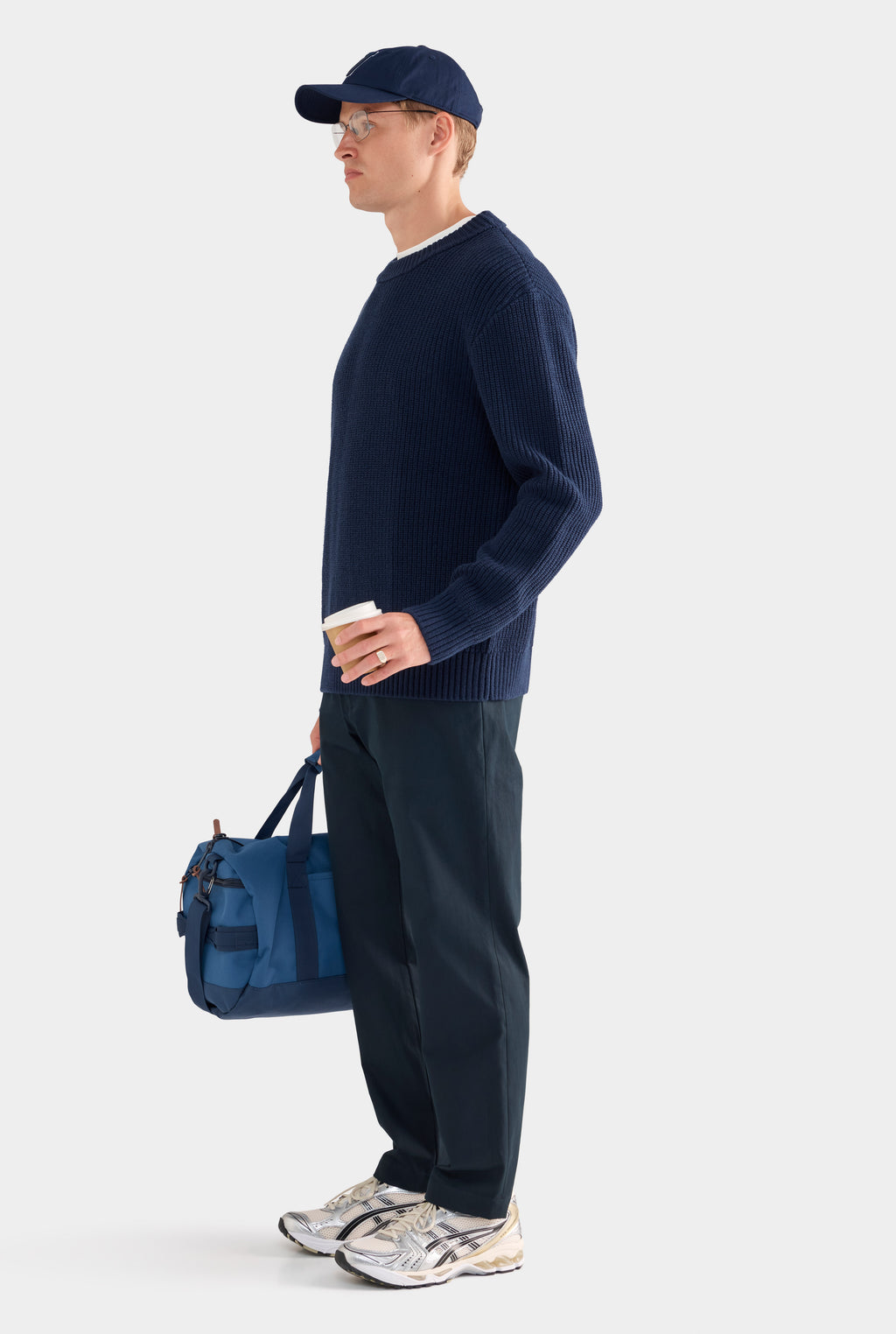 Oversized Cotton Knit Sweater - Navy