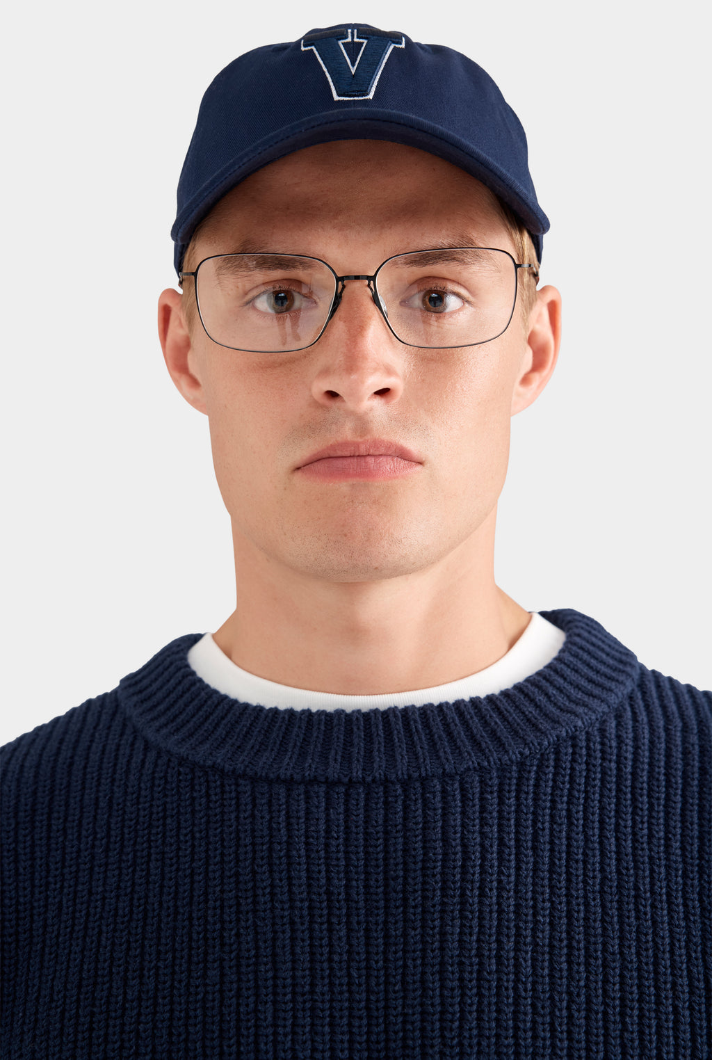 Oversized Cotton Knit Sweater - Navy