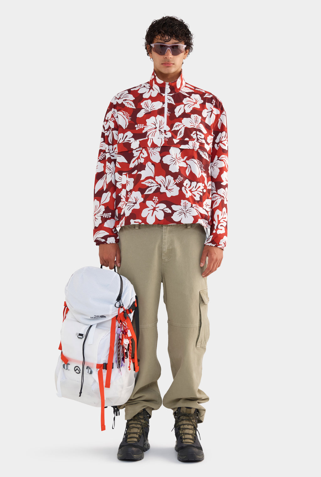 Panelled Nylon Quarter Zip - Red Hibiscus Camo