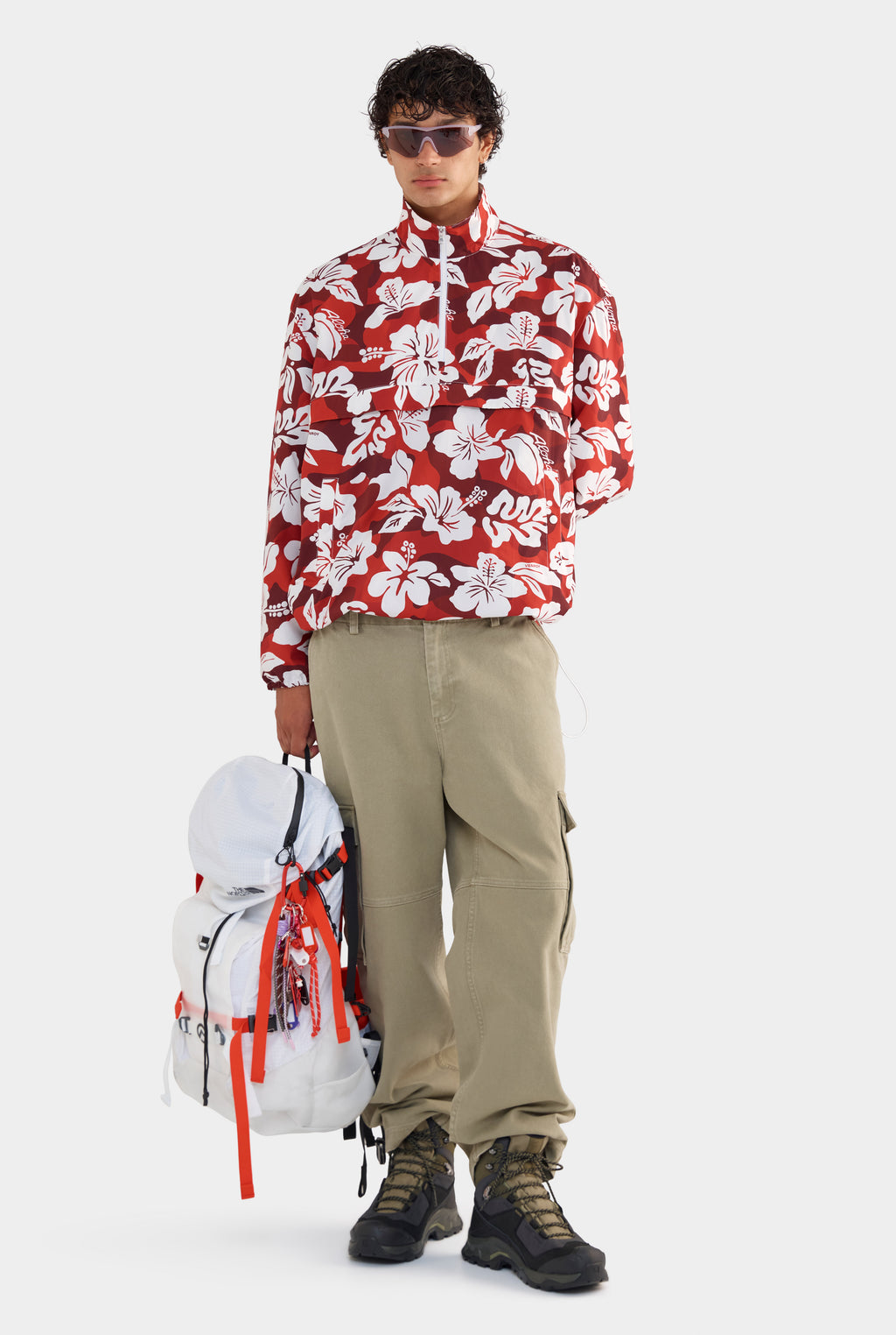Panelled Nylon Quarter Zip - Red Hibiscus Camo