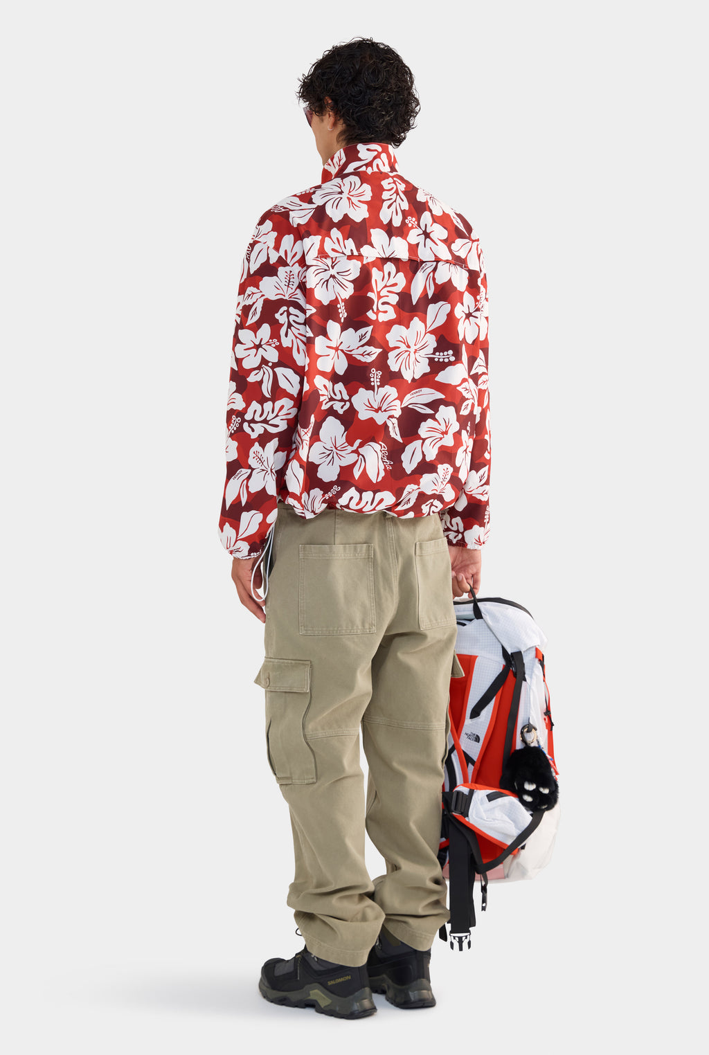 Panelled Nylon Quarter Zip - Red Hibiscus Camo