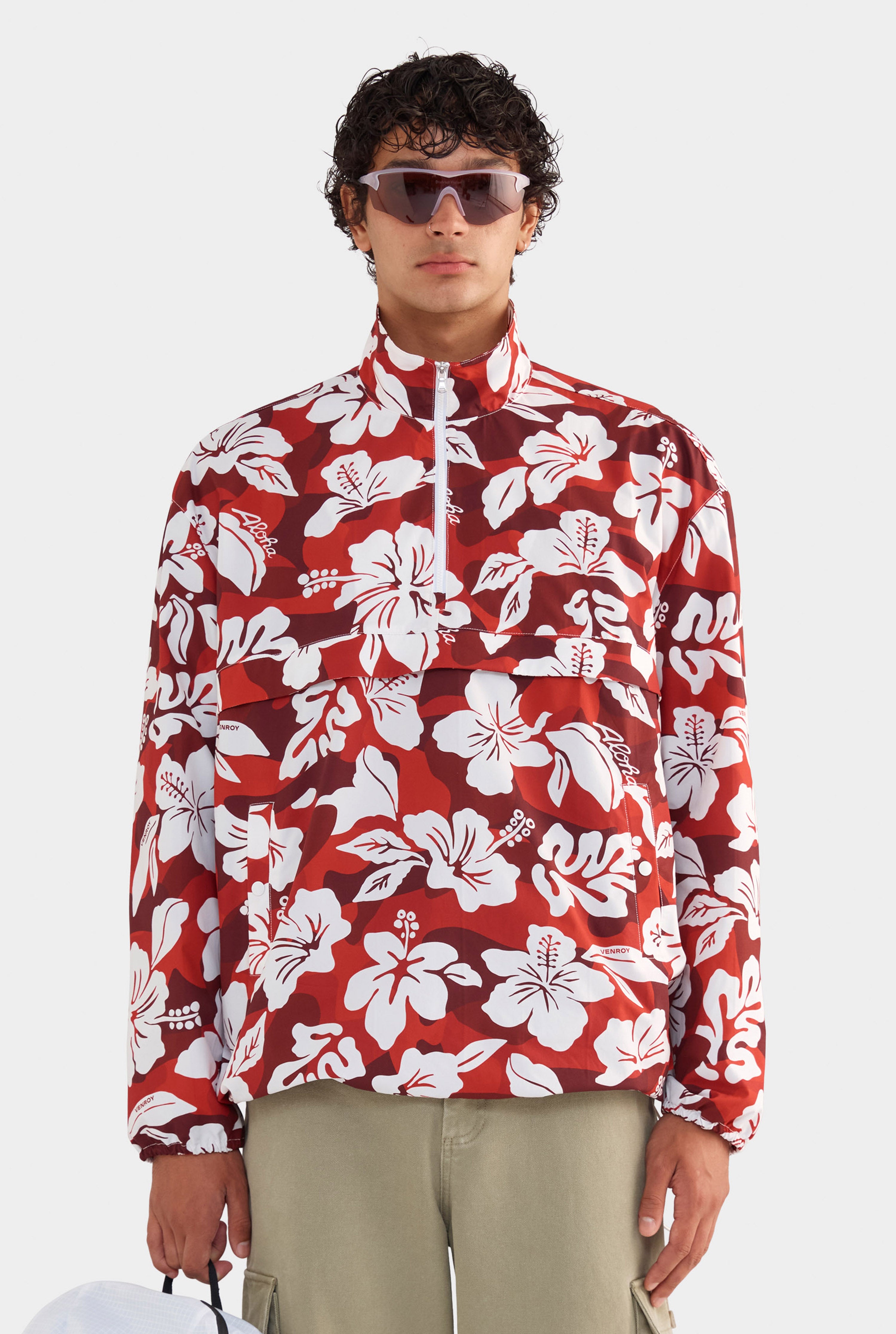 Panelled Nylon Quarter Zip - Red Hibiscus Camo