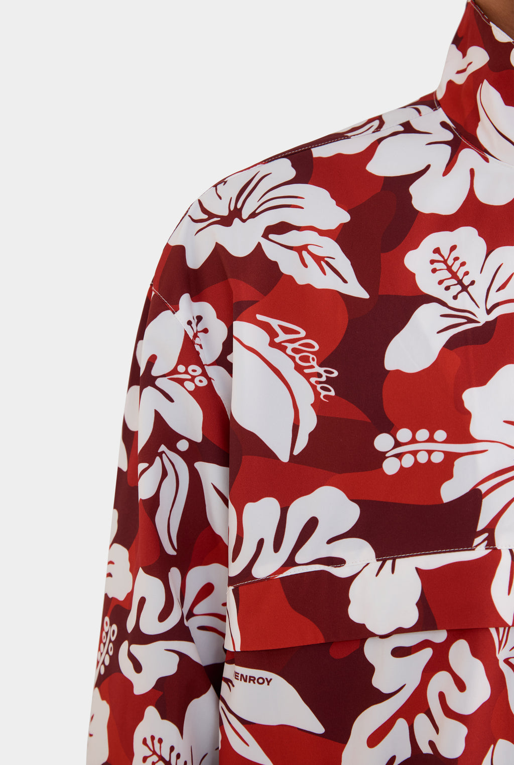 Panelled Nylon Quarter Zip - Red Hibiscus Camo