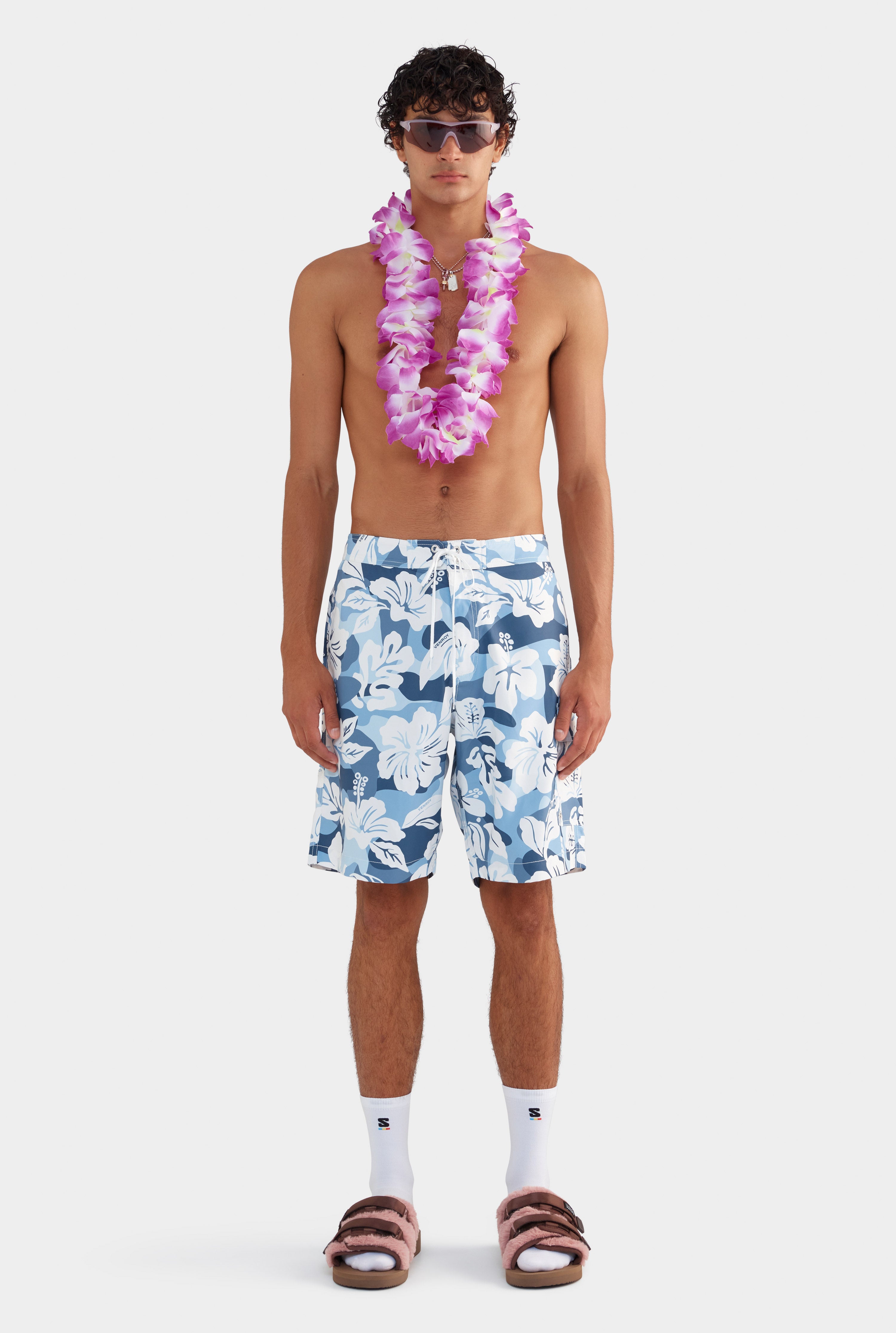 Mens Printed Boardshort in Blue Hibiscus Camo | Venroy – VENROY