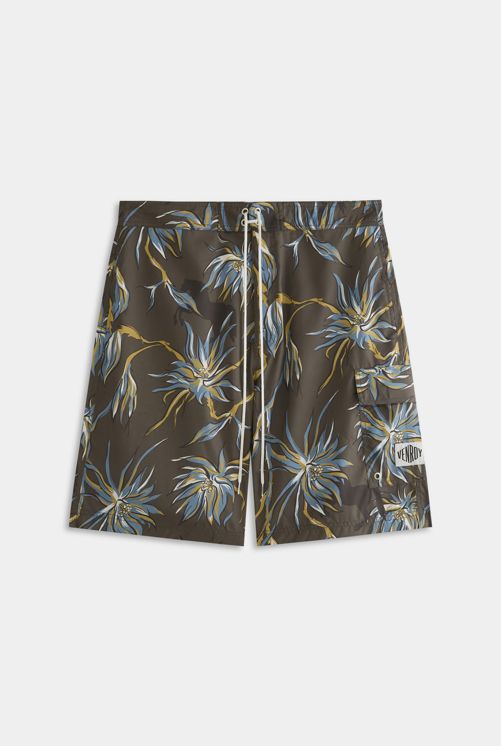 Printed Boardshort - Charcoal Floral Horse Print