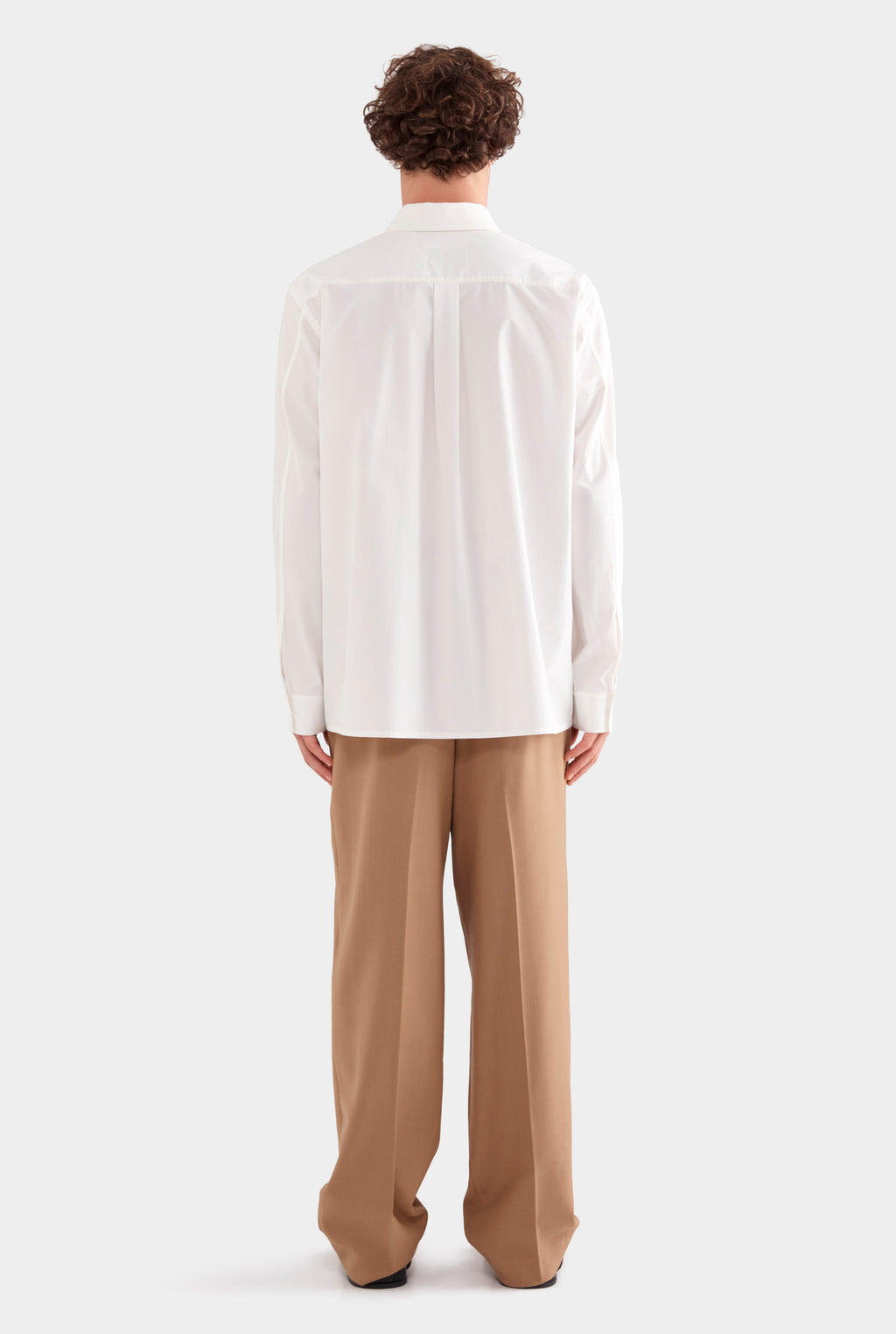 Printed Oversized Cotton Long Sleeve Shirt - White/Cactus Print Negative