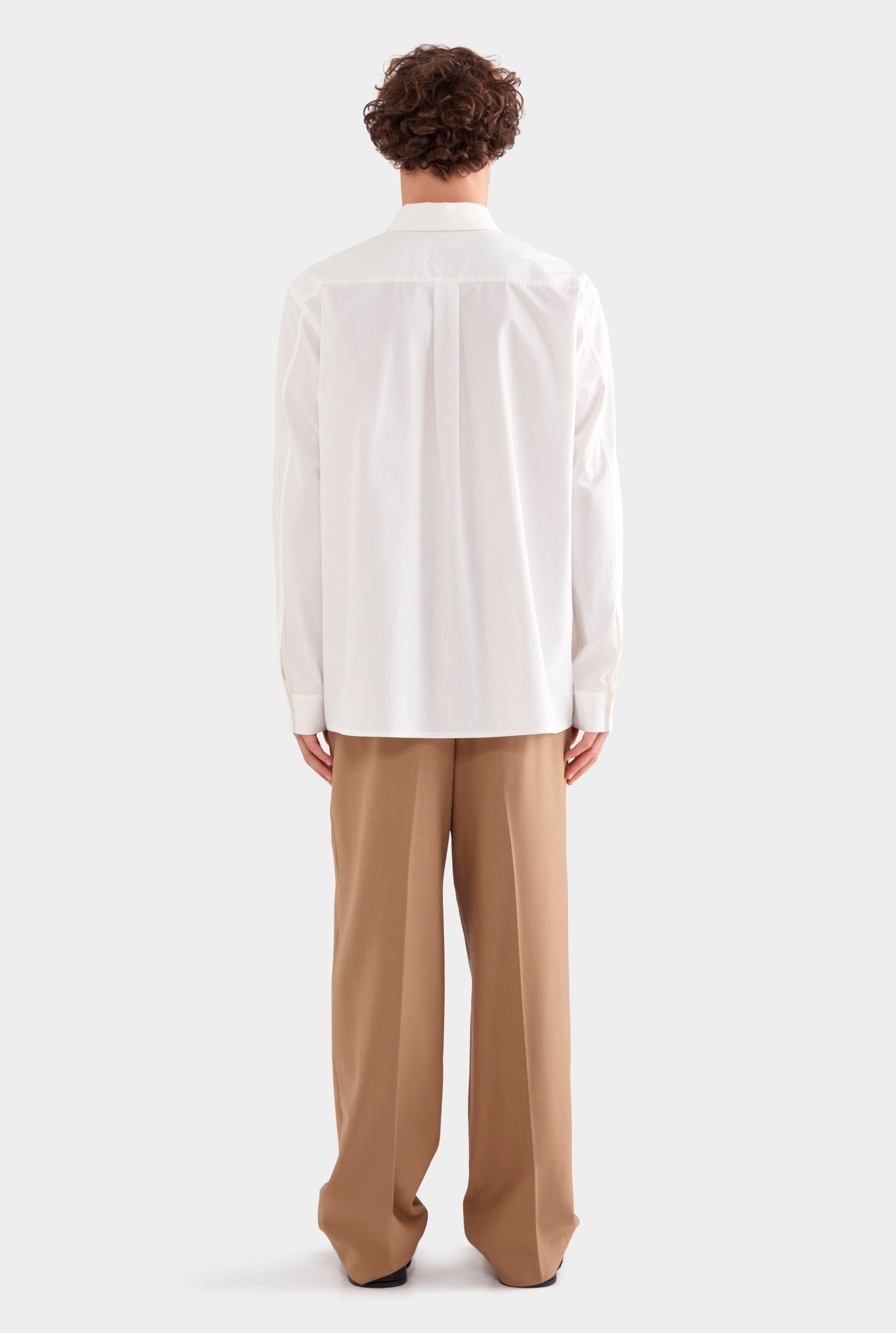 Printed Oversized Cotton Long Sleeve Shirt - White/Cactus Print Negative