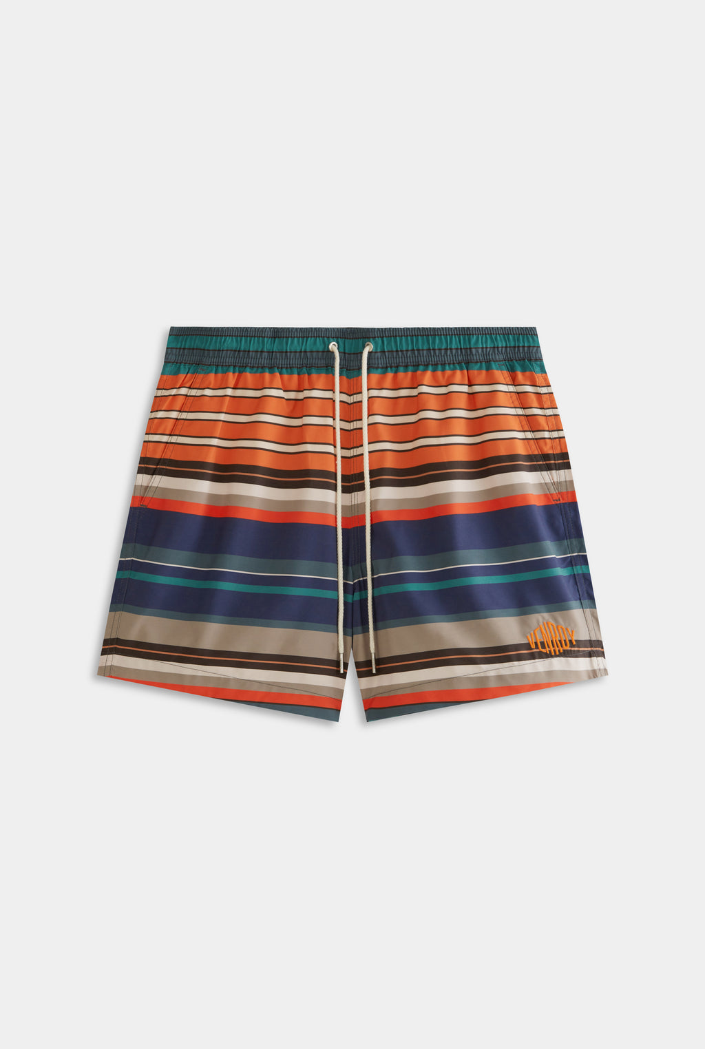 Printed Swim Short - Bright Orange/Teal Multi Stripe