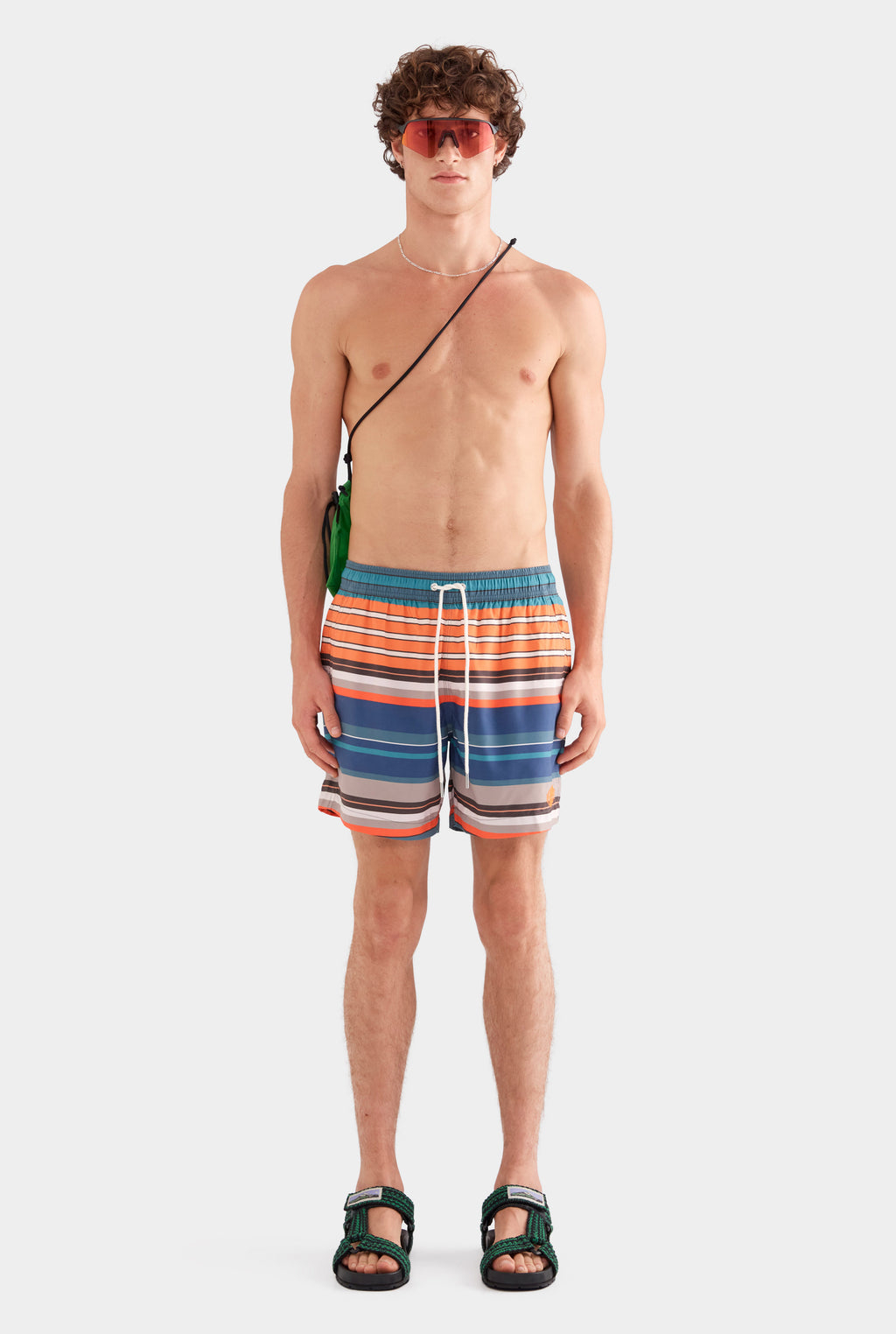 Printed Swim Short - Bright Orange/Teal Multi Stripe