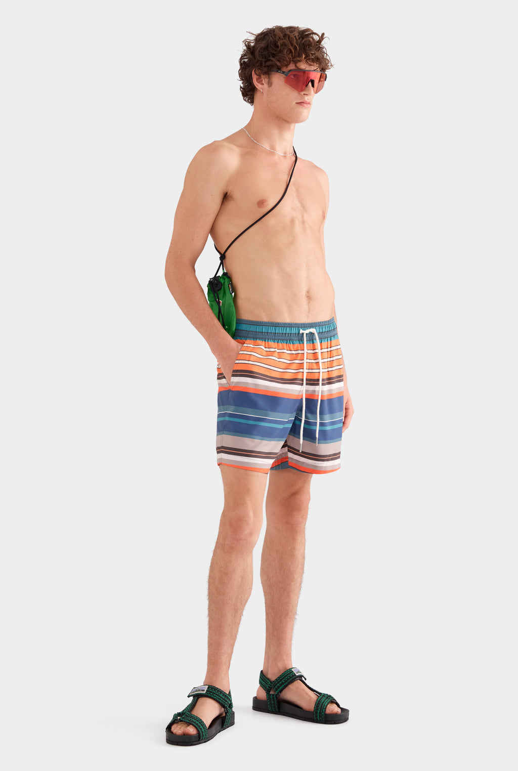 Printed Swim Short - Bright Orange/Teal Multi Stripe