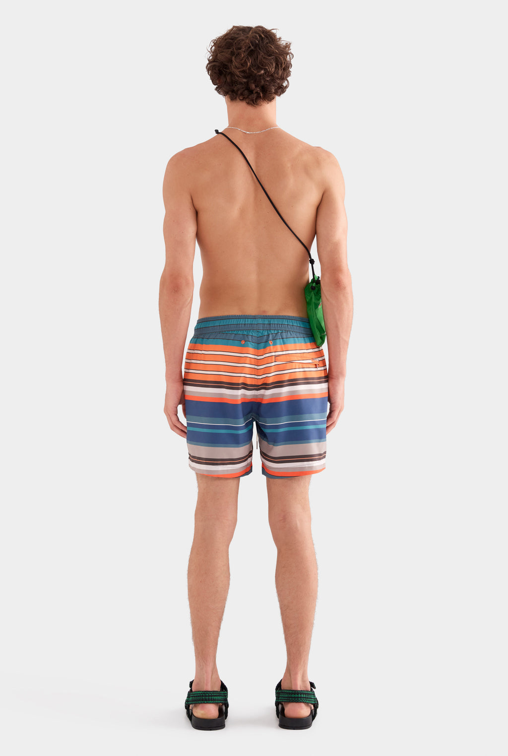 Printed Swim Short - Bright Orange/Teal Multi Stripe