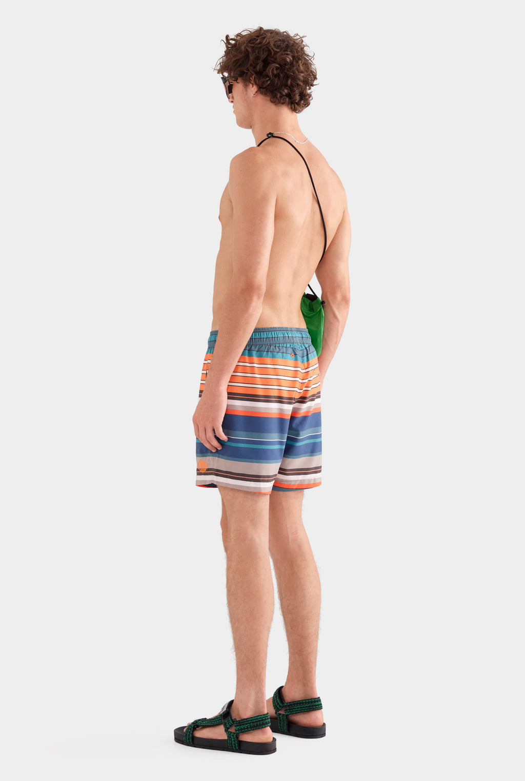 Printed Swim Short - Bright Orange/Teal Multi Stripe