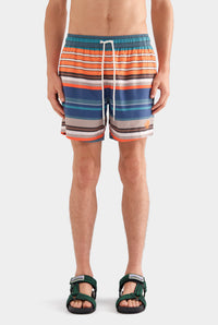 Printed Swim Short - Bright Orange/Teal Multi Stripe
