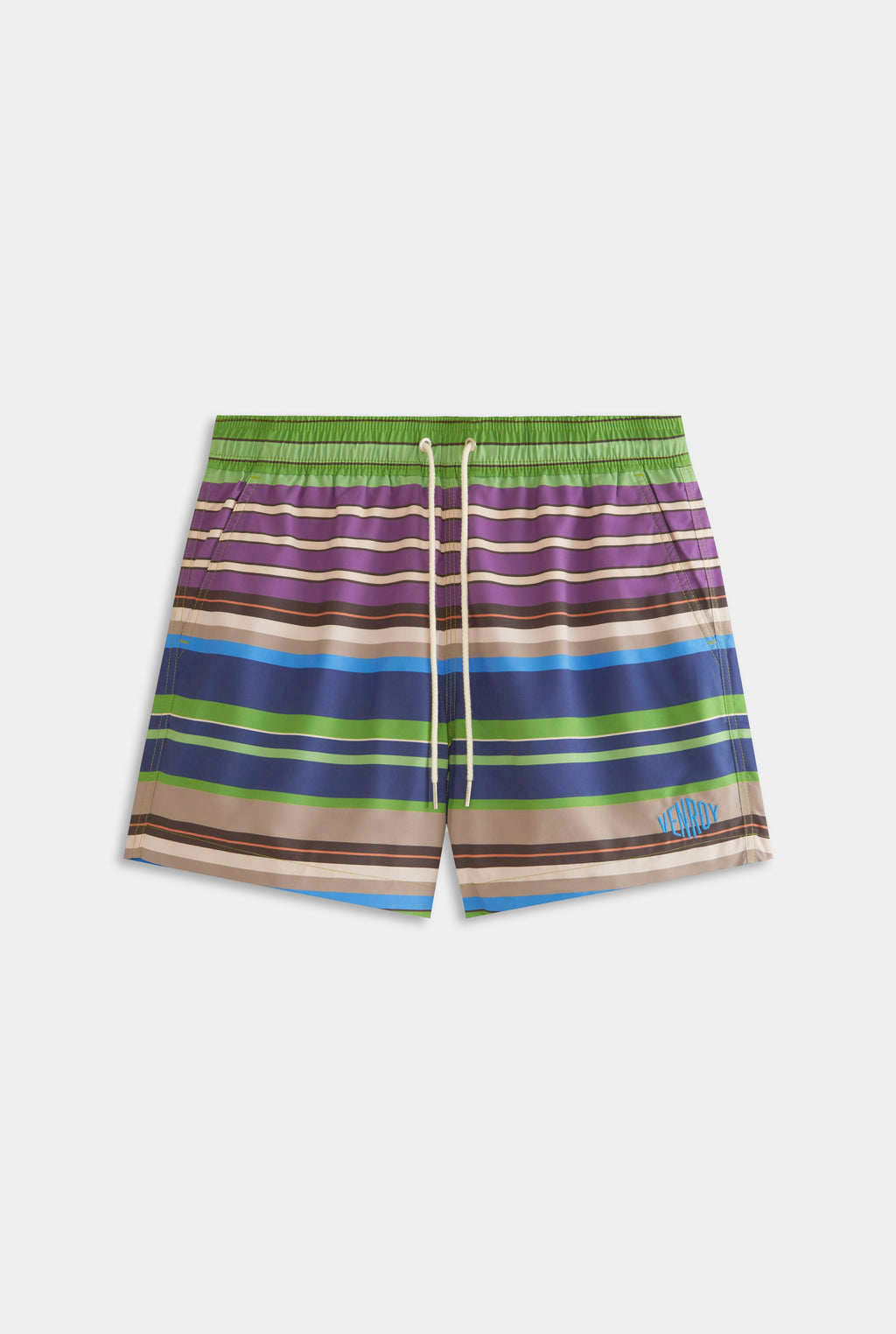 Printed Swim Short - Leaf Green/Violet Multi Stripe