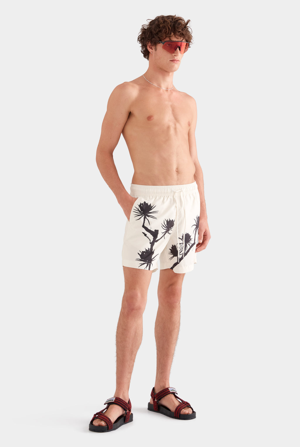 Printed Swim Short - Cream/Cactus Stamp