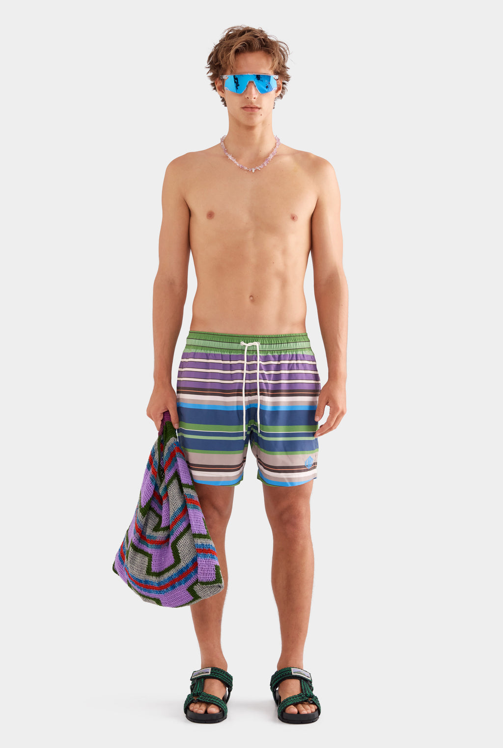 Printed Swim Short - Leaf Green/Violet Multi Stripe