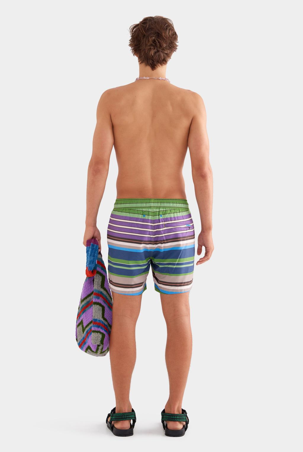 Printed Swim Short - Leaf Green/Violet Multi Stripe
