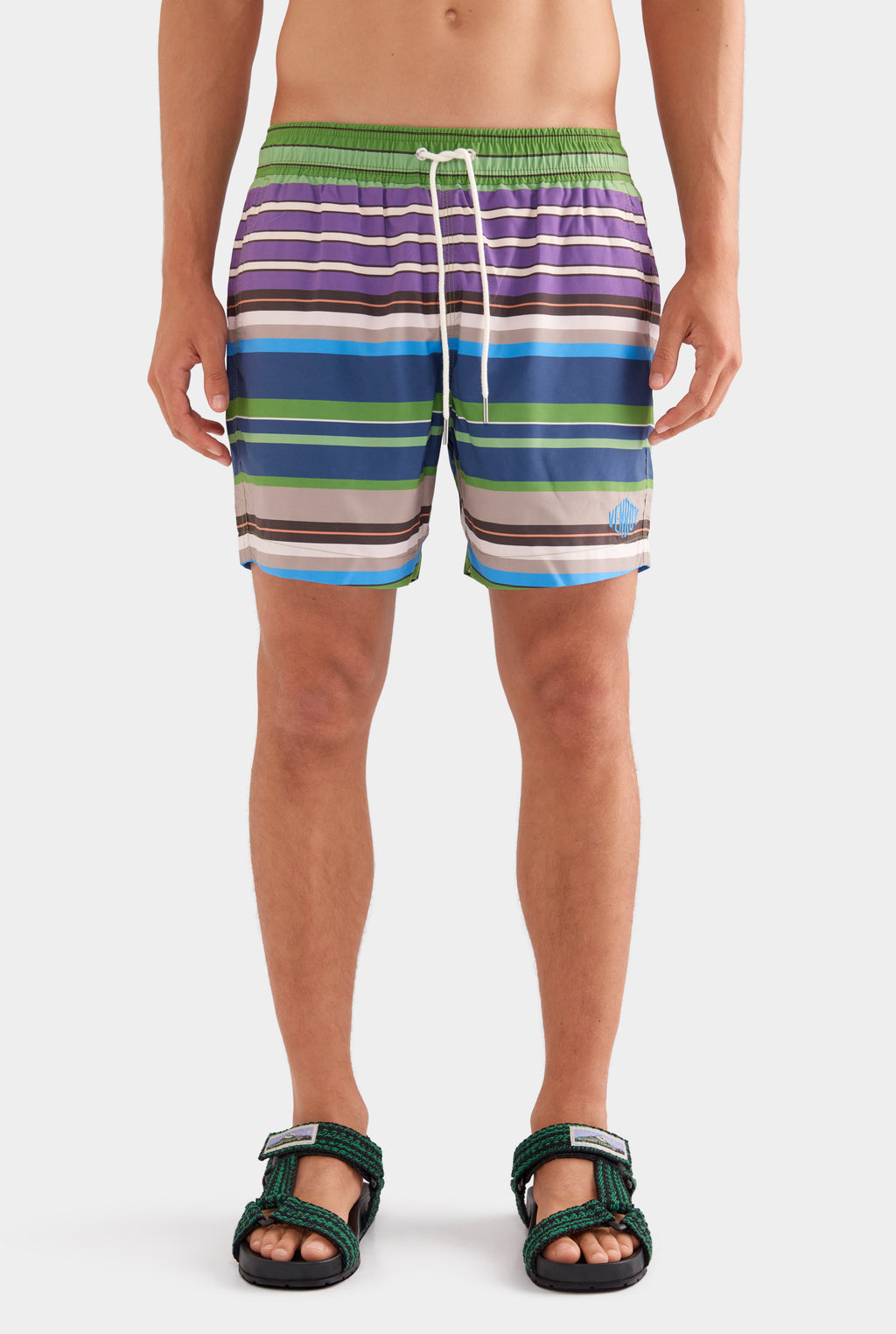 Printed Swim Short - Leaf Green/Violet Multi Stripe
