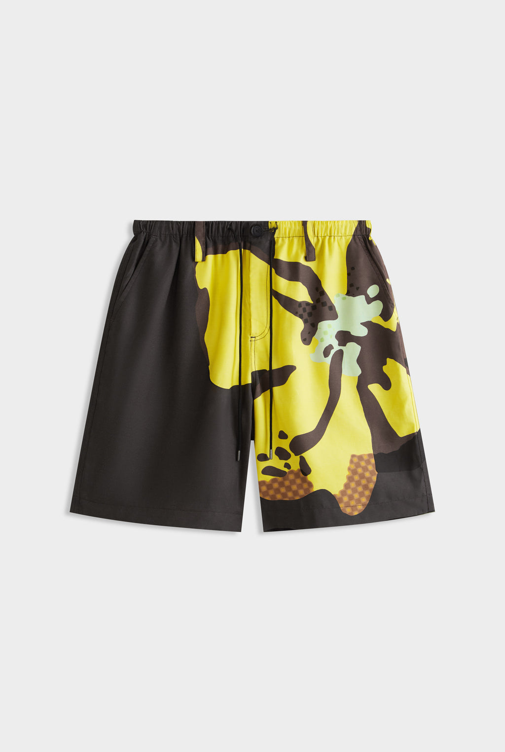 Printed Relaxed Tencel Shorts - Black Hibiscus