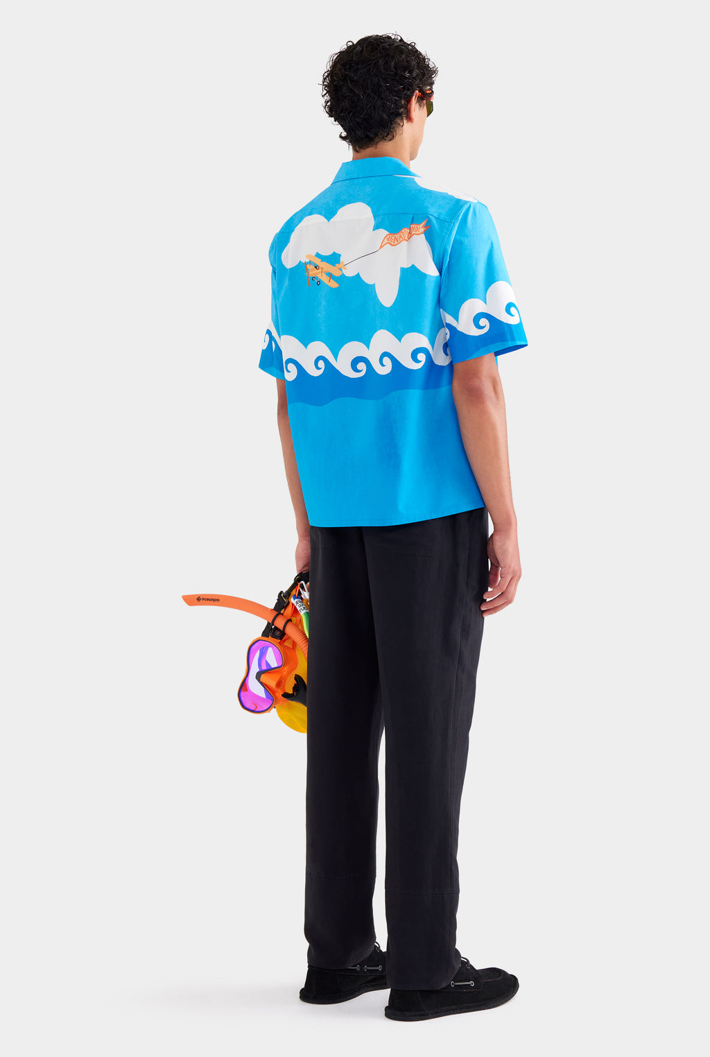 Printed Boxy Cotton Camp Collar Shirt - Bondi Surf Scene