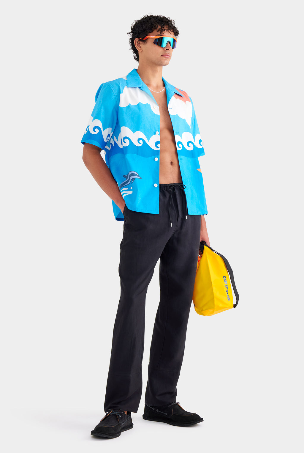 Printed Boxy Cotton Camp Collar Shirt - Bondi Surf Scene