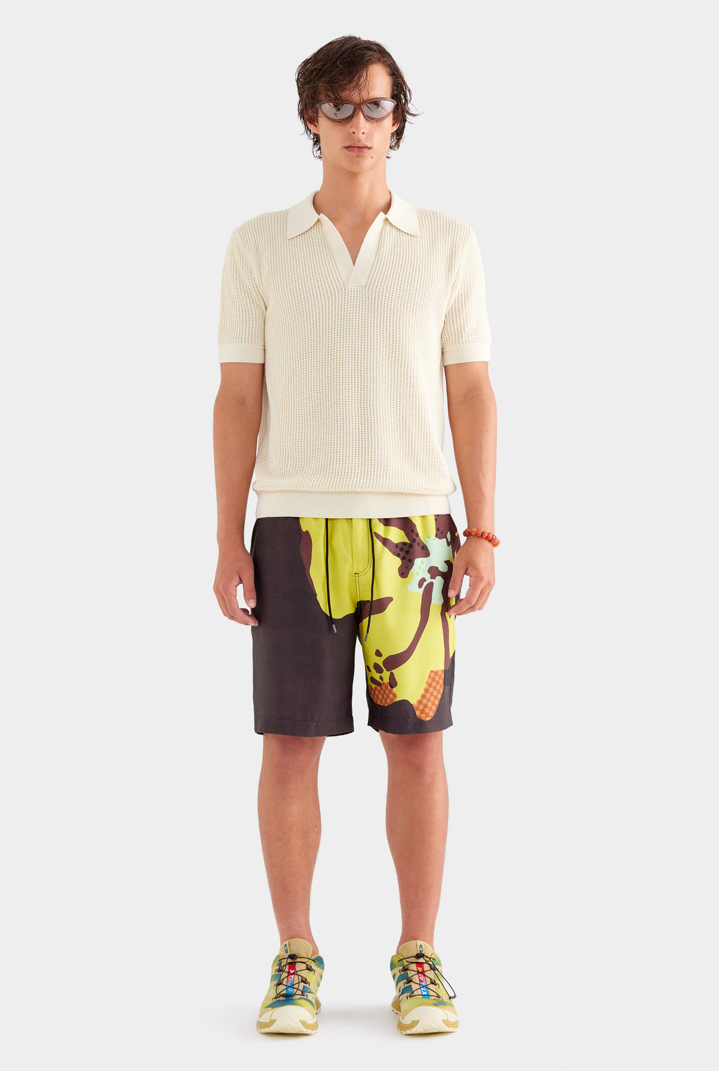 Printed Relaxed Tencel Shorts - Black Hibiscus