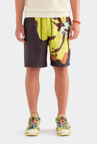 Printed Relaxed Tencel Shorts - Black Hibiscus