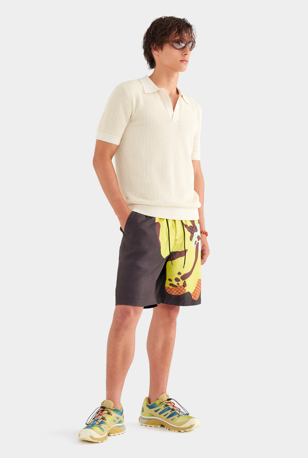 Printed Relaxed Tencel Shorts - Black Hibiscus