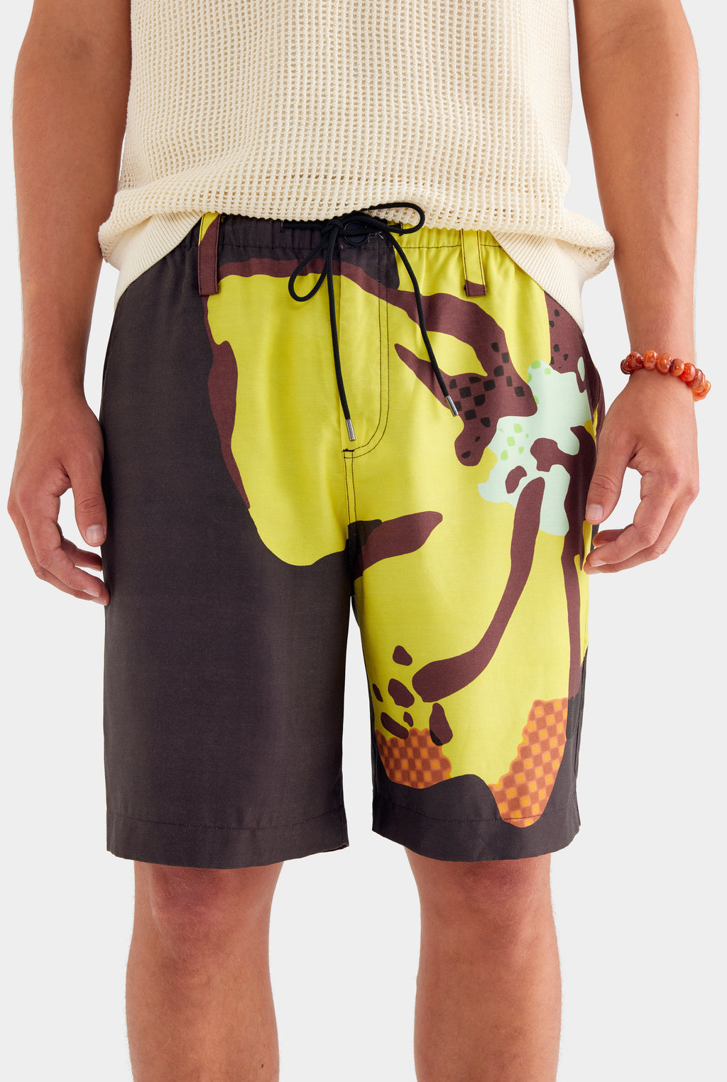 Printed Relaxed Tencel Shorts - Black Hibiscus