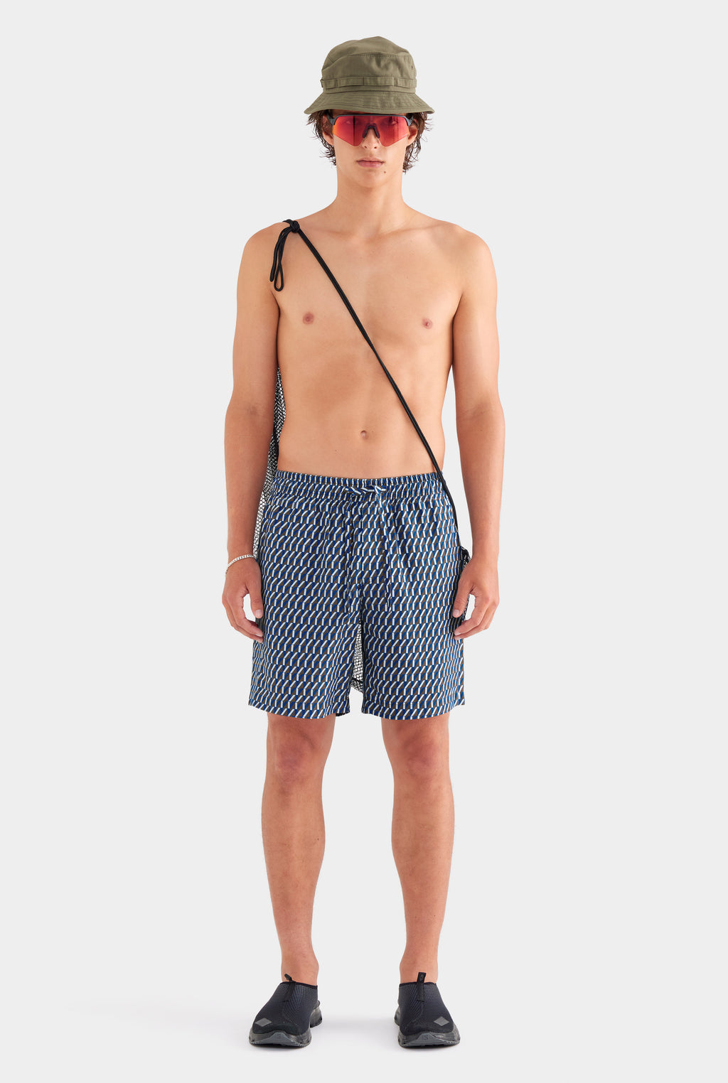 Printed Tencel Lounge Shorts - Chocolate/Blue V Monogram