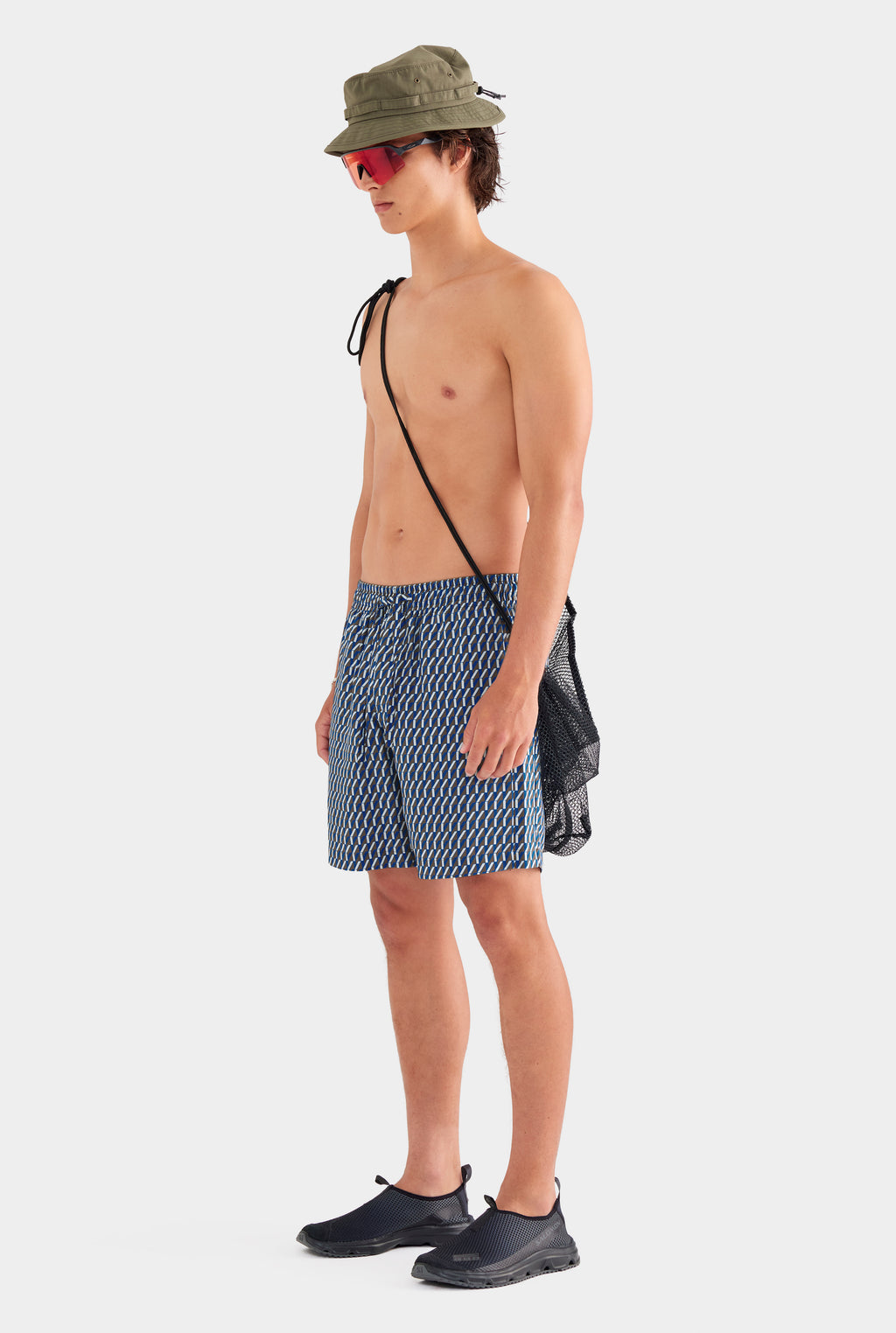 Printed Tencel Lounge Shorts - Chocolate/Blue V Monogram