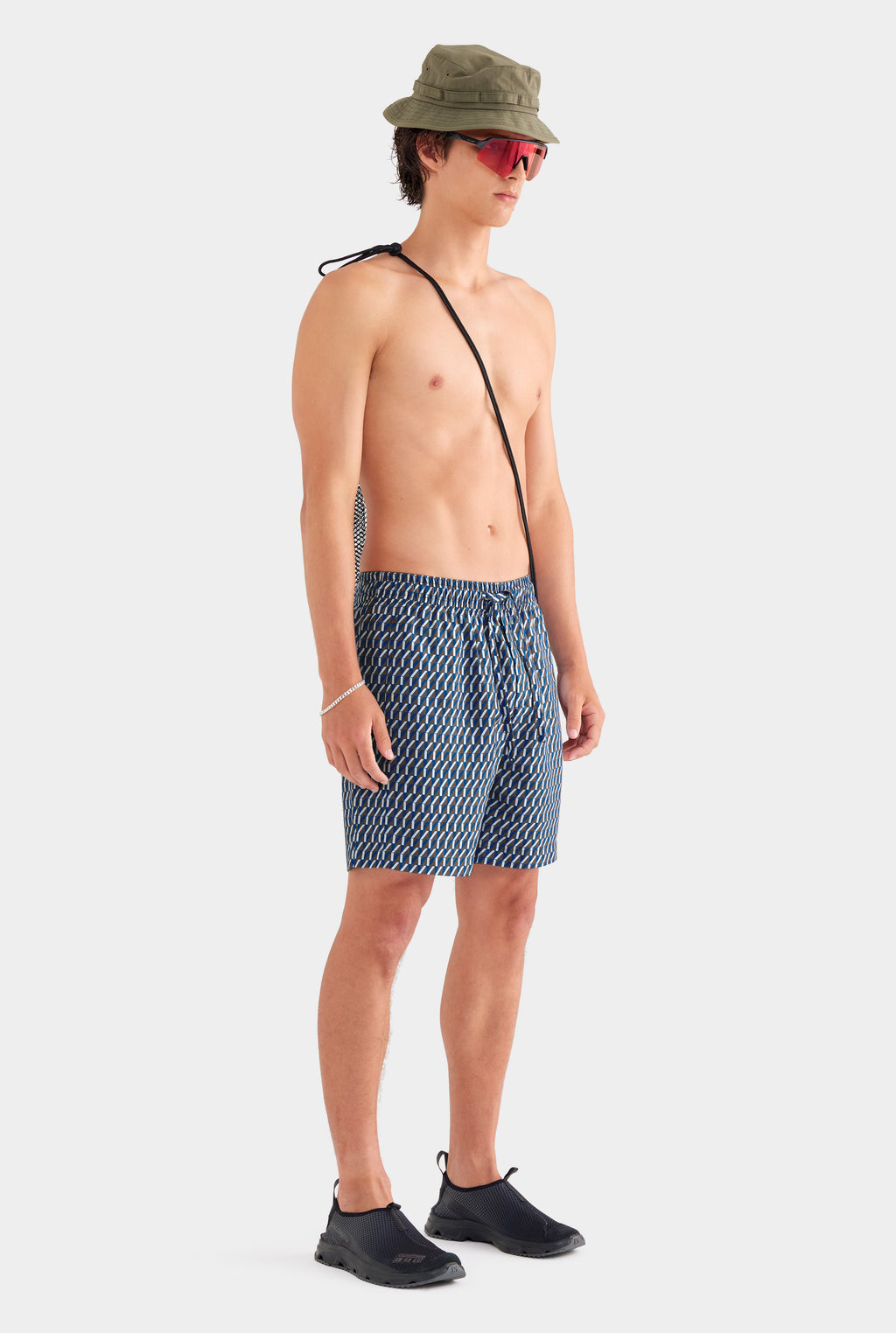 Printed Tencel Lounge Shorts - Chocolate/Blue V Monogram