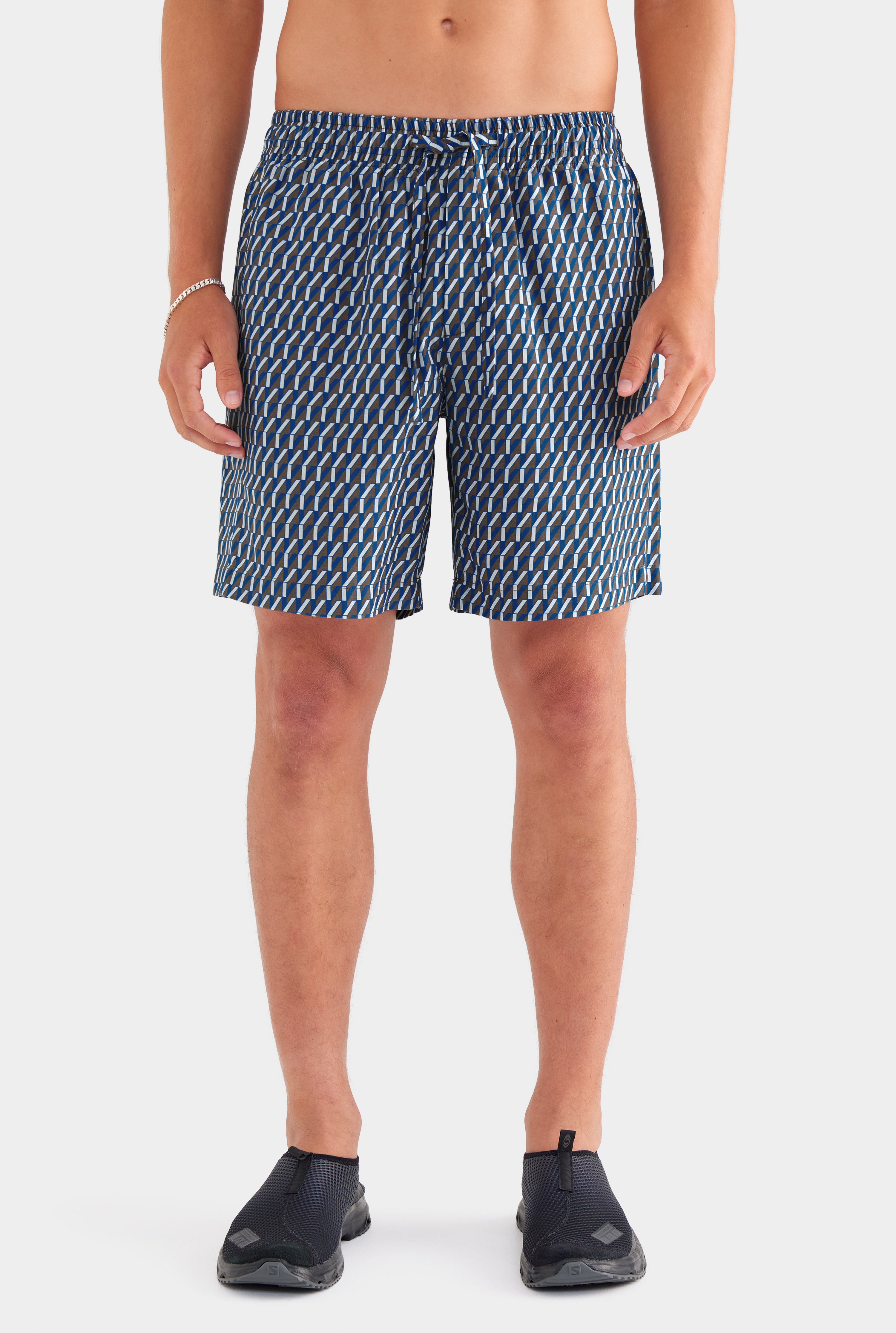 Printed Tencel Lounge Shorts - Chocolate/Blue V Monogram