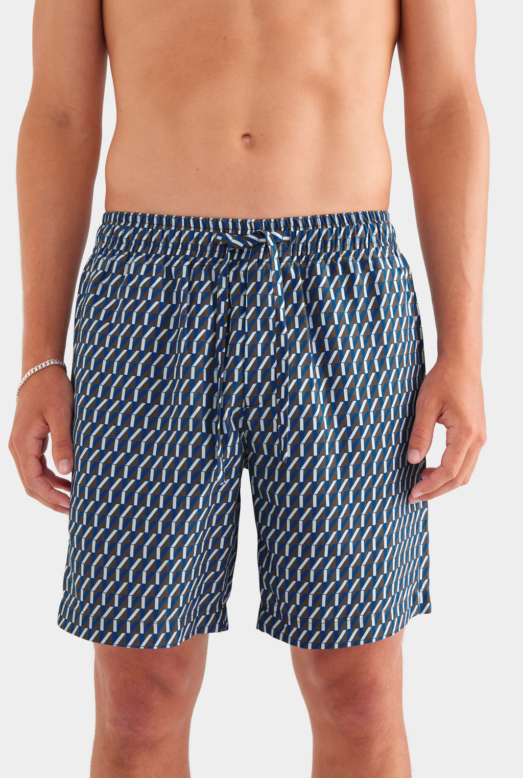 Printed Tencel Lounge Shorts - Chocolate/Blue V Monogram
