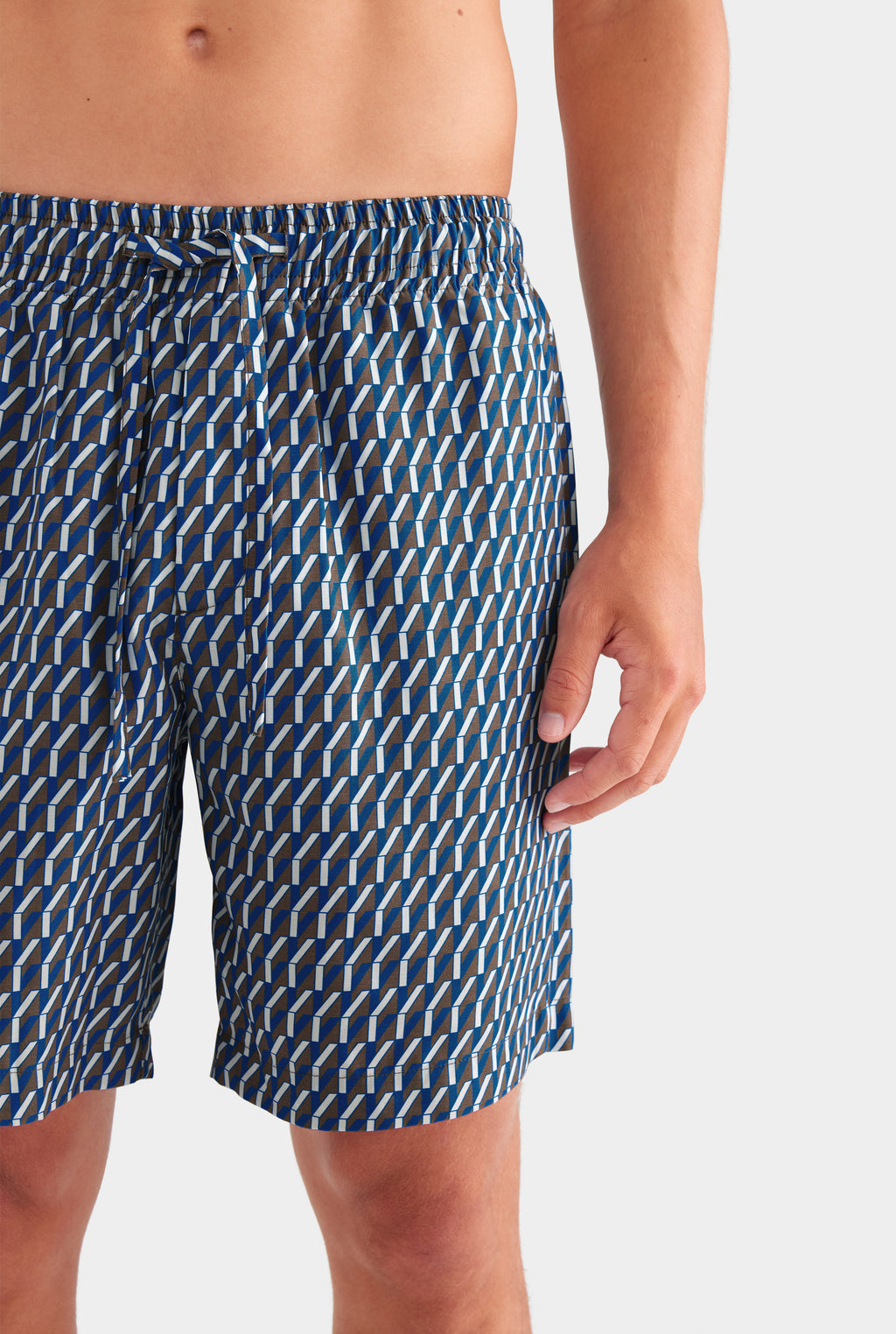 Printed Tencel Lounge Shorts - Chocolate/Blue V Monogram