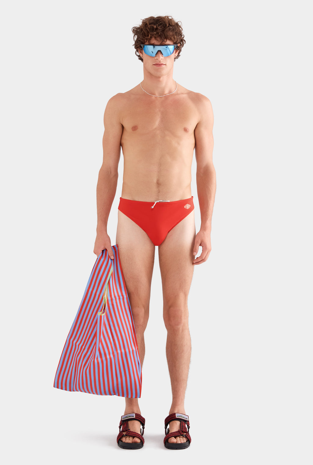 Que Lindo Logo Swim Brief - Red/Dusty Yellow Que Lindo