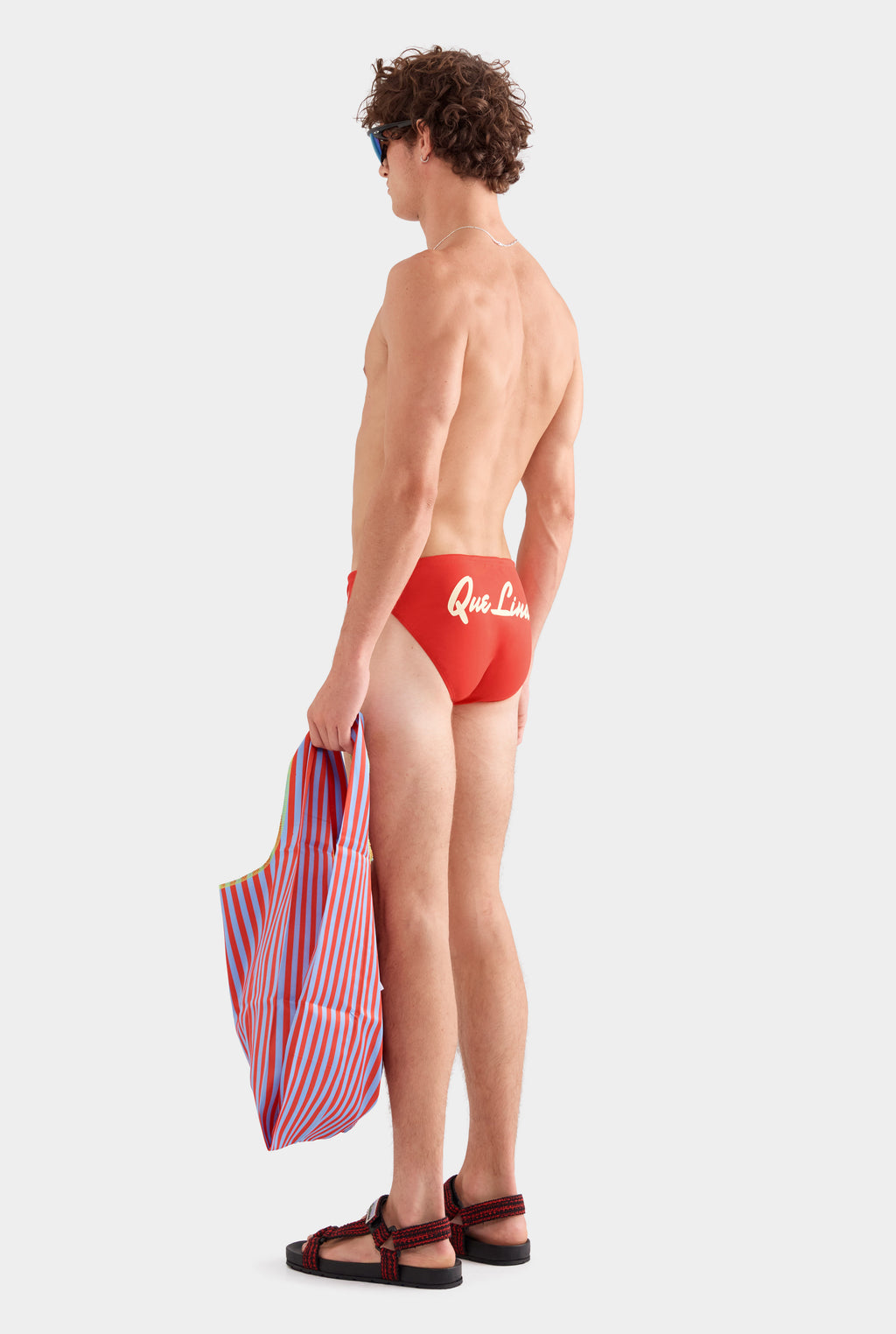 Que Lindo Logo Swim Brief - Red/Dusty Yellow Que Lindo