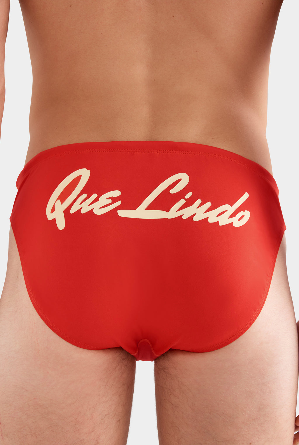 Que Lindo Logo Swim Brief - Red/Dusty Yellow Que Lindo