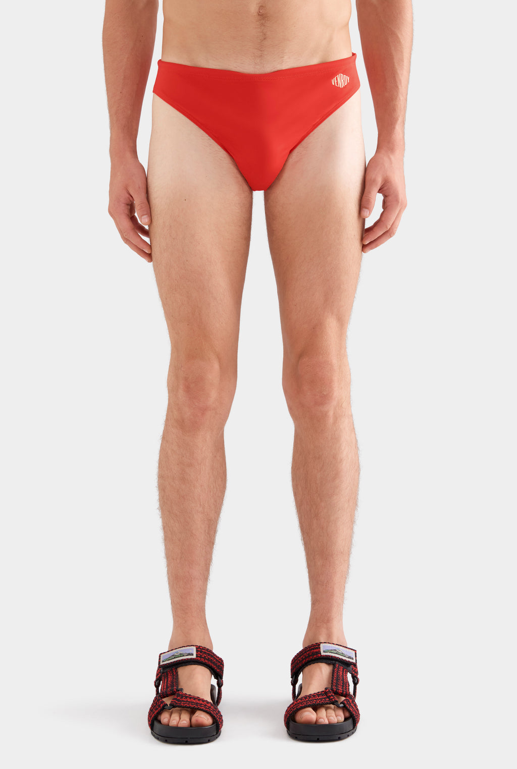 Que Lindo Logo Swim Brief - Red/Dusty Yellow Que Lindo