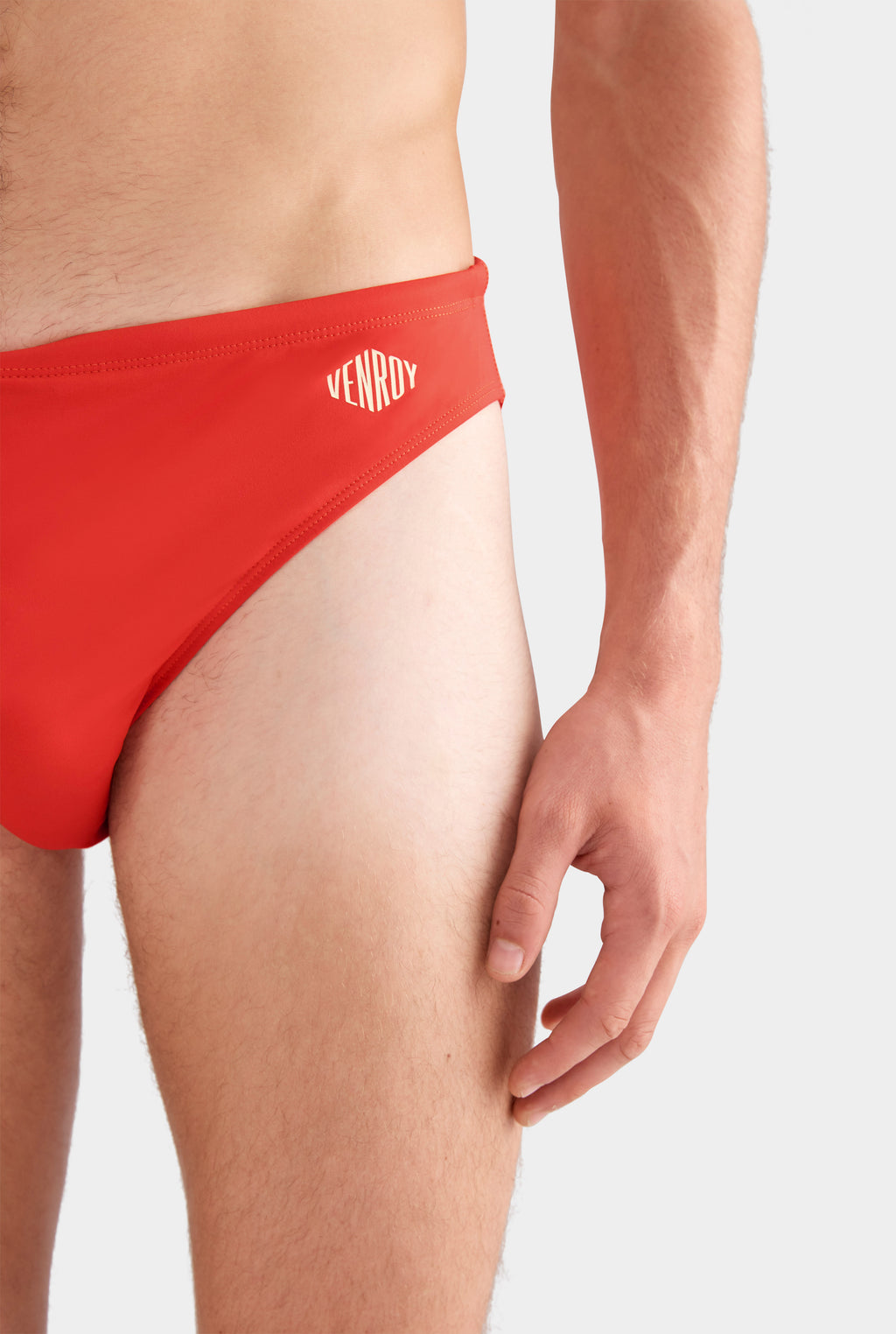 Que Lindo Logo Swim Brief - Red/Dusty Yellow Que Lindo