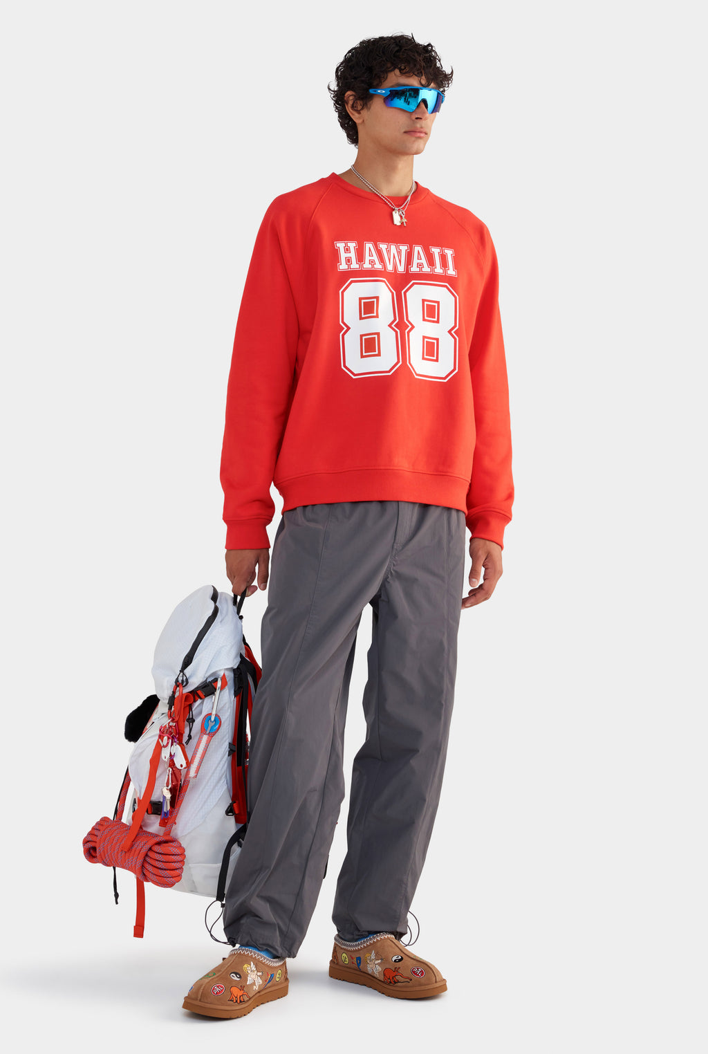 Raglan Fleece Track Crewneck - Red