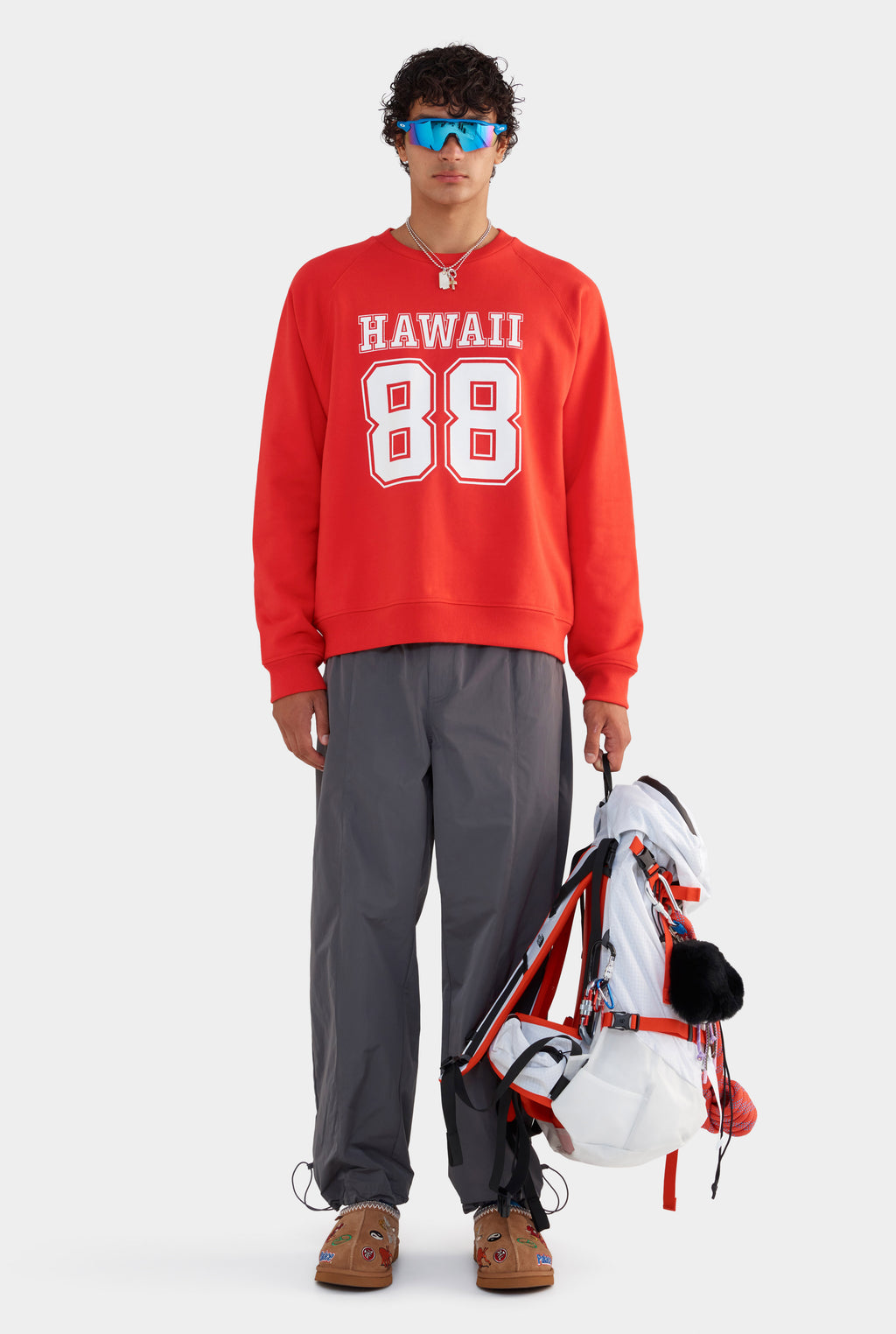 Raglan Fleece Track Crewneck - Red