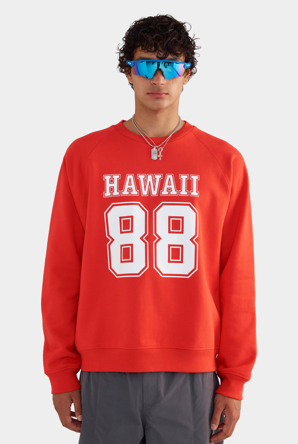 Raglan Fleece Track Crewneck - Red