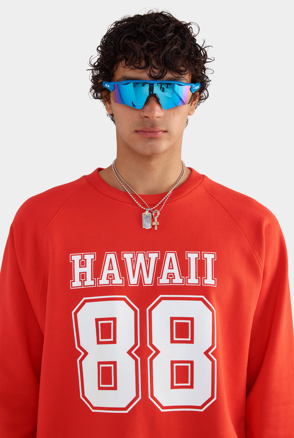 Raglan Fleece Track Crewneck - Red