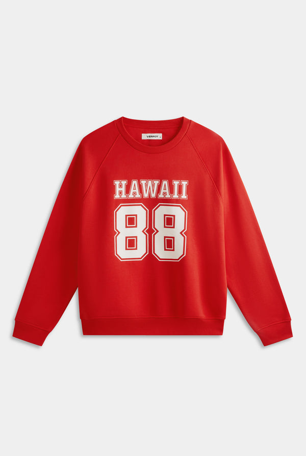 Raglan Fleece Track Crewneck - Red