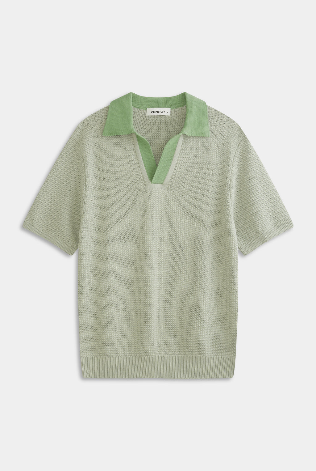 Relaxed Cotton Knit Open Neck Polo - Sage/Light Jade