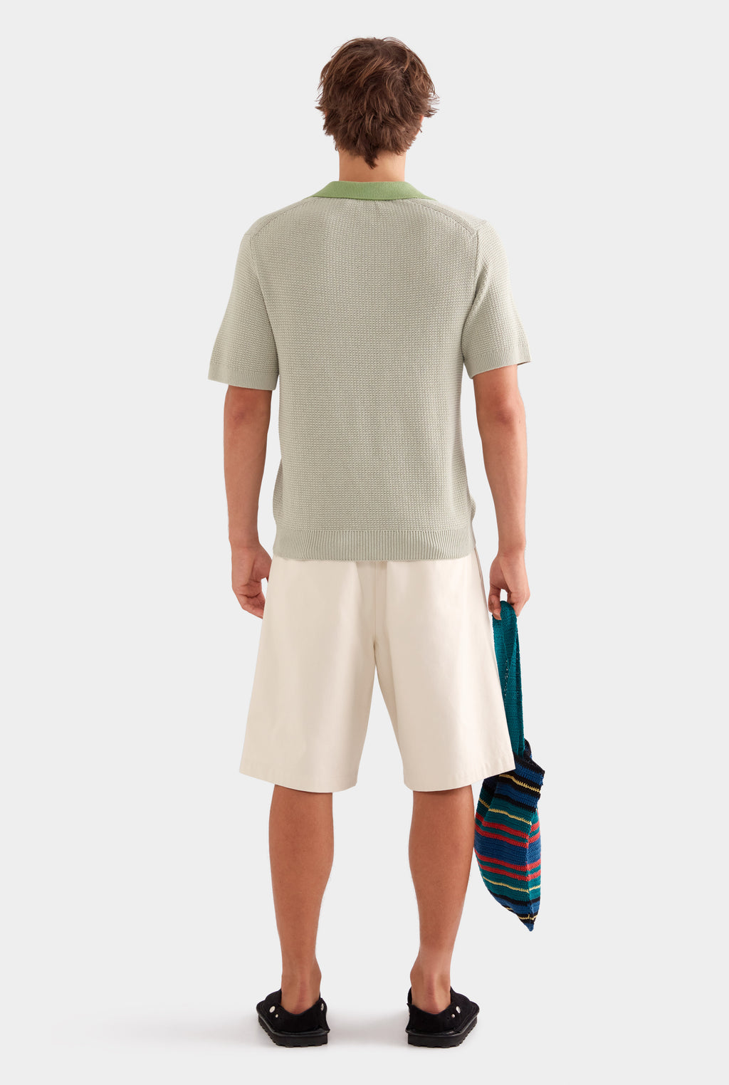 Relaxed Cotton Knit Open Neck Polo - Sage/Light Jade