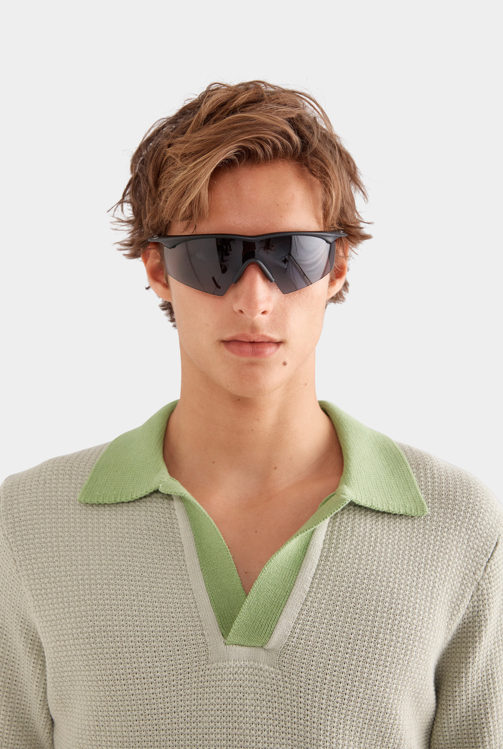 Relaxed Cotton Knit Open Neck Polo - Sage/Light Jade