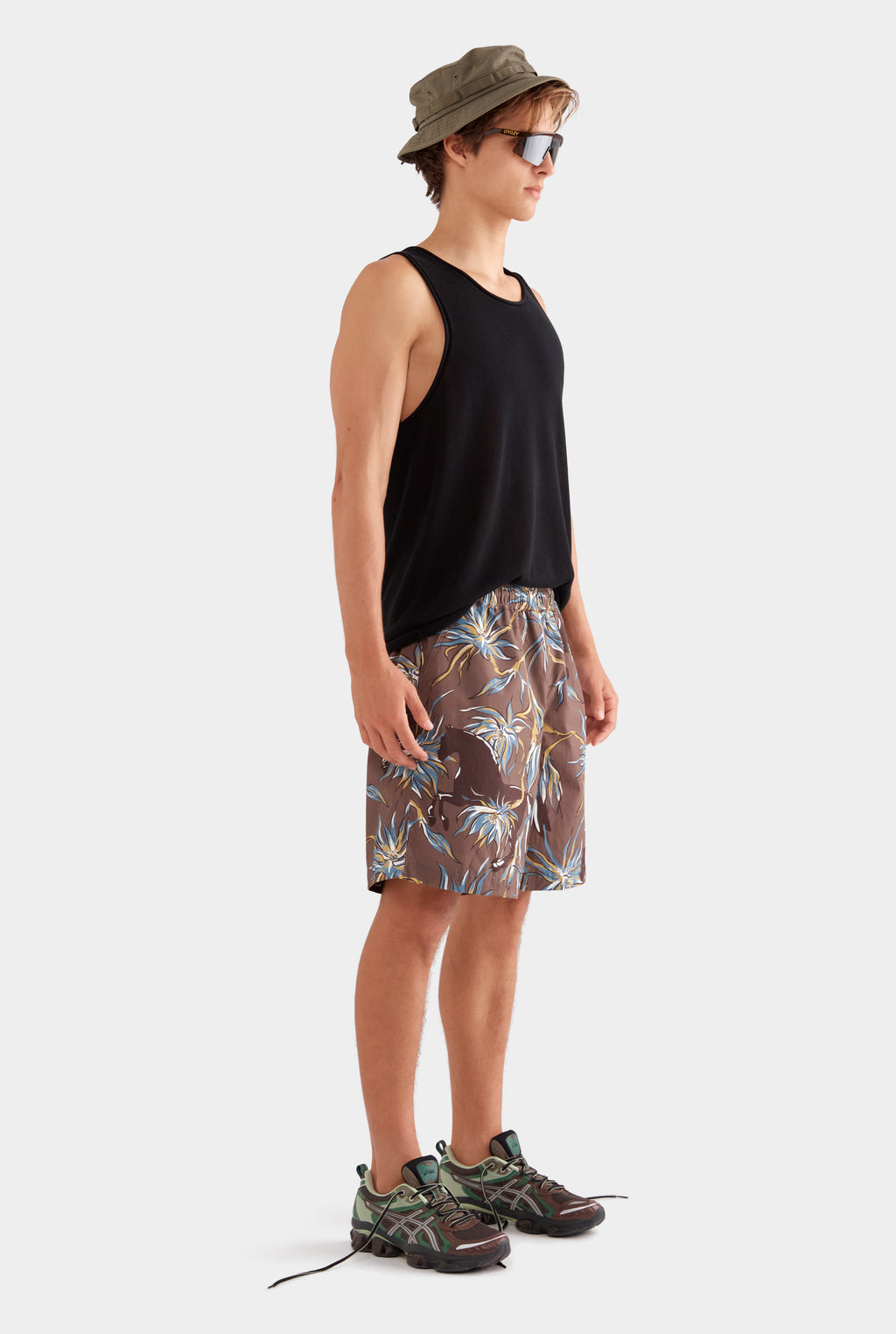 Relaxed Cotton Short - Charcoal Floral Horse Print